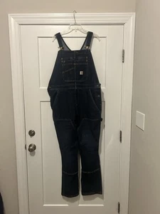 Carhartt Women's Bib Overalls Denim Double Front Size XL (16-18) Dark Wash EUC - Picture 1 of 7