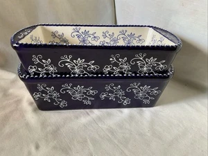 Temptations by Tara 1,75 Quart Blau Laib Brot Pfanne Blumen Spitze Ofengeschirr (2) - Bild 1 von 5
