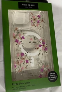Kate Spade iPhone 15 Pro Max Magsafe Schutzhülle Handyhülle Weiß & Rosa Blumen - Bild 1 von 6