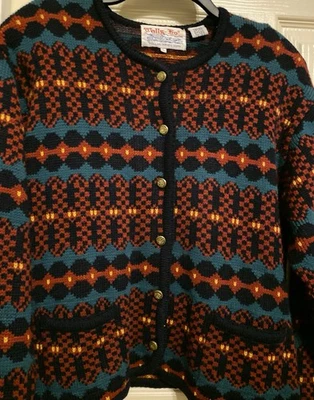 De Colección TALLY HO Navidad Casa Suéter Negro Festivo Cárdigan Abuela Mujer’s L Foto 1 de 4