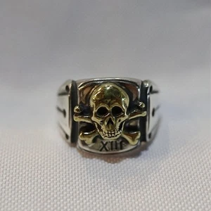 Galcia Totenkopf Kreuz Knochen Silberring US9 Silber 925 Messing - Bild 1 von 10