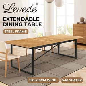 Levede Dining Table Extendable Rectangle Wooden Home Kitchen Seater Steel Frame - Picture 1 of 10