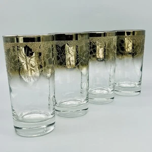 Set of 4 VTG 1960s VITREON QUEEN'S LUSTER Silver Platinum Fade Highball Glasses - Picture 1 of 16