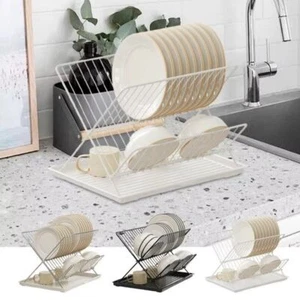 Foldable Dish Drying Rack X-Shape 2 Tier Countertop Bow Plate Drying Rack - Picture 1 of 14