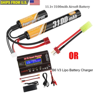 3100mAh 11.1V Airsoft Nunchuck Battery 10C Deans To Tamiya B6 V3 Balance Charger - Picture 1 of 26