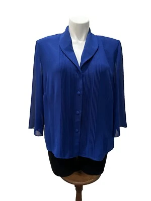 Blusa Top Danny & Nicole Mujer Talla Grande 22W Botón Frontal Semi Transparente Gasa Azul Marino Foto 1 de 4