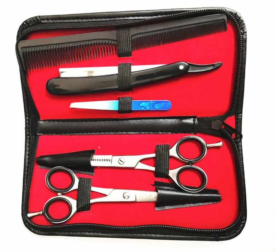 Kit 5 Pezzi Forbici Parrucchiere Barbiere Per Sfoltire E Taglio Capelli Rasoio - Immagine 1 di 1