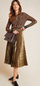 Amit Aggarwal Anthropologie Caron Pleated Metallic Midi Skirt NEW New with Tag - Picture 1 of 9