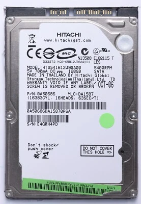 Hitachi 120GB SATA 2.5" Laptop HDD Model HTS541612J9SA00 P/N 0A50686 - Image 1 of 2