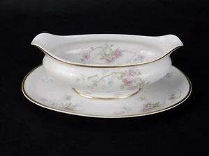 CH Field Haviland GDA Limoges, Gravy Boat w/ Attached Plate Pink Roses Gold Trim - Picture 1 of 10