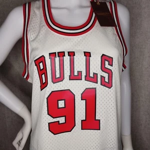 Camiseta Mitchell And Ness Chicago Bulls para mujer Dennis Rodman Off White PREMIUM - Imagen 1 de 10