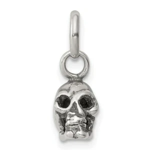 Sterling Silver 925 Antiqued Finish 3-D Skull Charm Pendant 0.55 Inch - Picture 1 of 4