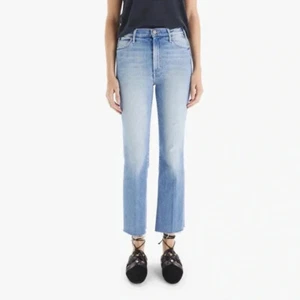 MOTHER The Hustler Ankle Fray Jeans High Rise Crop Denim in Au Revoir Blue 25 - Picture 1 of 16