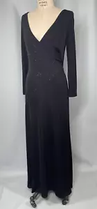 TADASHI Dress SIZE MEDIUM stretch black sparkle long sleeve classic V plunge Y2K - Picture 1 of 15