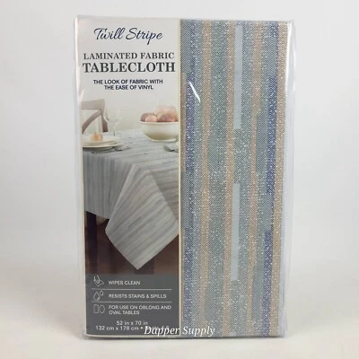 Twill Stripe Laminated Fabric Tablecloth Resists Stains 52" x 70" Oblong - Image 1 of 4