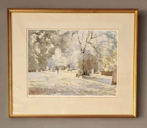 Framed Original Watercolour Painting - Figure in a Church Yard by A R Kennedy - Picture 1 of 3