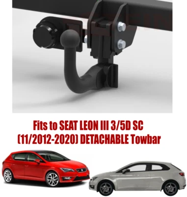 Barra de remolque desmontable para SEAT León 3/5D SC (2012-20) y kit de relé de derivación de 7 pines V063 Foto 1 de 4