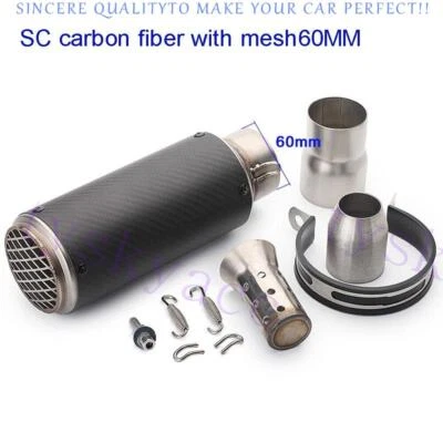Fit For 61mm Universal Motorcycle Exhaust Mufflers Carbon Fiber Tail Pipe - Image 1 of 4