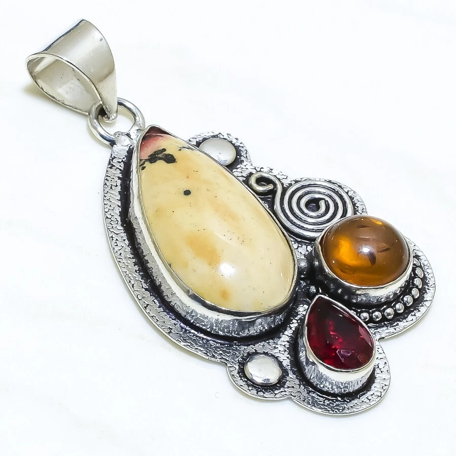 Colgante Mookaite, Ámbar, Granate Piedras Preciosas Plata 925 Joyería de Moda 2.3" RP181 Foto 1 de 1