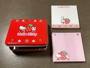 Sanrio 2005 Hello Kitty mini memo paper in metal case strawberry design Unused - Picture 1 of 8