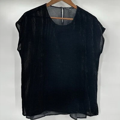 Camisa Top Eileen Fisher Mujer Mediana Negra Terciopelo Seda Rayas Forrada Burnout Foto 1 de 4