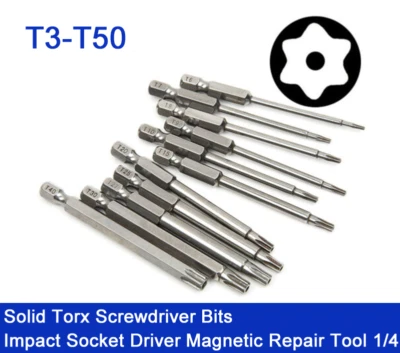 T3-T50 Solid Torx Screwdriver Bits Impact Socket Driver Magnetic Repair Tool 1/4 - Image 1 of 4