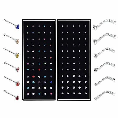 120Pc 20G Screw L-shaped Nose Ring Stainless Steel Crystal Studs 1.5mm 2mm 2.5mm - Image 1 of 4
