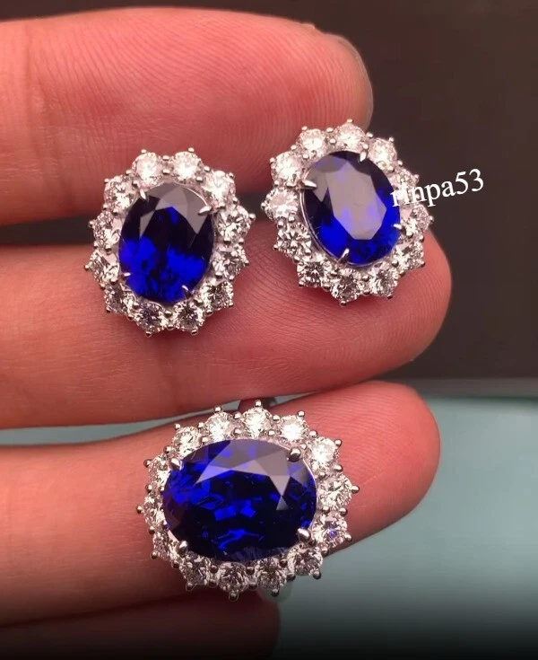 Lab Syn Blue Sapphire Wedding Wear Jewelry Set For Women's Real In 925 SS - Image 1 of 3