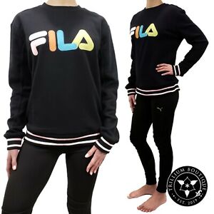 Fila Women's Black Crewneck Sweatshirt Multicolored Logo XL Cotton Blend NEW!