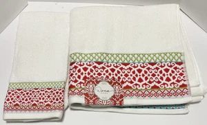 Dena Home 5792 Mistletoe Embroidery Medallion Hand Towel & Bath Towel New - Picture 1 of 5