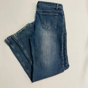 Natsuki Capri Womens Mid Rise Blue Jeans Size 16 Boot Cut Distressed Cuffs - Picture 1 of 9