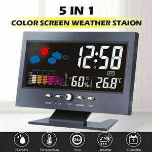 LED Digital Alarm Clock Snooze Calendar Thermometer Hygrometer Weather Display - Picture 1 of 17