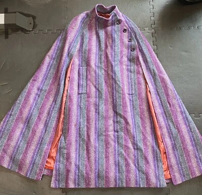 Vintage Jimmy Hourihan of Dublin Donegal Tweed Irish Wool Cape Striped - Image 1 of 4