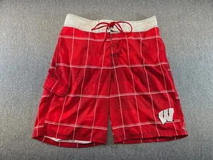 Mens Wisconsin Badgers Red Swim Trunks Embroidered Logo Size Large - Picture 1 of 5