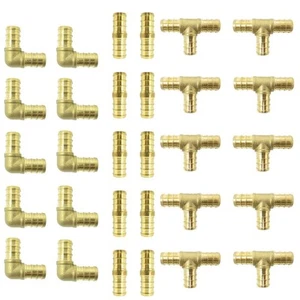 (30 pieces) 1/2" Brass PEX Fittings for 1/2 inch PEX Pipe (10 - Elbow, 10 -TE... - Picture 1 of 9