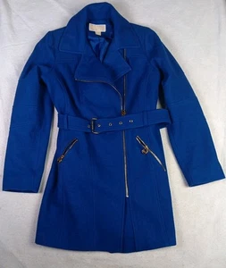 Abrigo Michael Kors Mujer Pequeño Azul Real Asimétrico Dorado Herrajes Mezcla Lana - Imagen 1 de 14