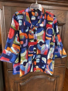 Neu mit Etikett Ali Miles Damen Oberteil/Jacke Größe PXL buntes Design Knopfleiste 3/4-Arm - Bild 1 von 9