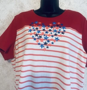 Kim Rogers Rojo Patriota Corazón Núcleo Tejido Rayas Talla P/XL Mangas Cortas Nuevo con Etiqueta - Imagen 1 de 18