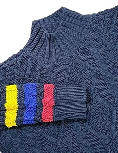 LAUREN Ralph Lauren Sweater Womens Medium MULTICOLOR CABLE KNIT MOCK NECK - Picture 1 of 8
