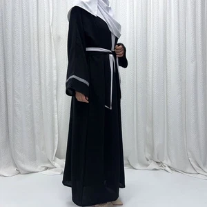Women Muslim Open Kimono Abaya Cardigan Belt Inner Dress Scarf Set Dubai Robe - Picture 1 of 28