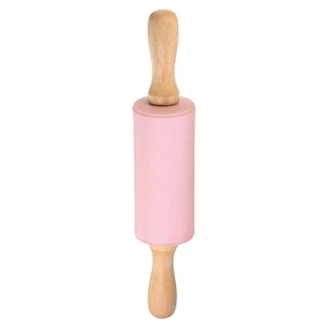 Silicone Mattarello per Pasticceria 9" Legno Manico Antiaderente Rosa - Foto 1 di 7