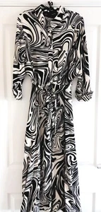 BNWT F & F Black &, Cream Mono Shirt Dress With Tie Waist & 3/4 Sleeve Size 16 - Picture 1 of 17