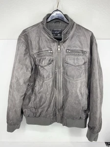 BLACK RIVET Gray Leather Jacket Front Zip Motorcycle Bomber Men’s XL - Picture 1 of 10