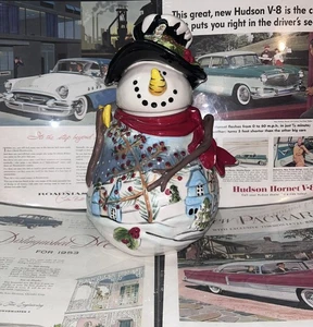 Blue Sky Heather Goldminc Ceramic Snowman Cookie Jar Night Before Christmas  - Picture 1 of 13