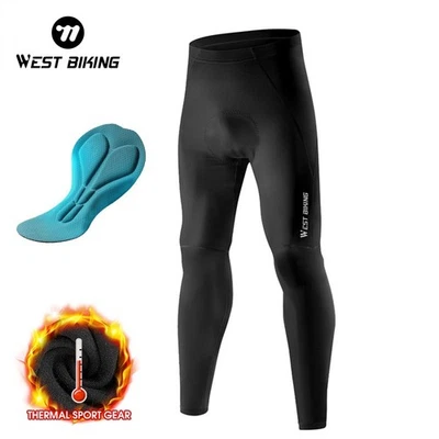 WEST BIKING Men Winter Cycling Pants Pad Windproof Fleece Bike Tights Leggings - Image 1 of 4
