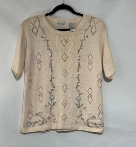 Vintage Can Taylor sweater women small embroidered pearl SS cottagecore stains - Picture 1 of 8