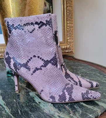 ISAAC Snakeskin High Heel Pointy Toe Booties Lilac Pink & Black Ankle Boot 9.5 - Image 1 of 4
