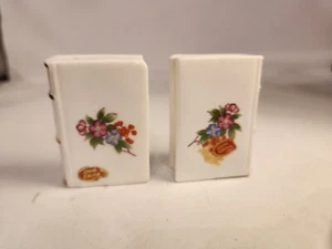 Vintage Mini Book Flower Salt & Pepper Shakers Bone China Japan Kitschy Kitchen - Picture 1 of 8