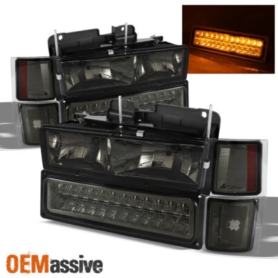 Se adapta a faros ahumados C10 C/K Suburban Silverado 1994-1998 + lámparas de parachoques LED Foto 1 de 2