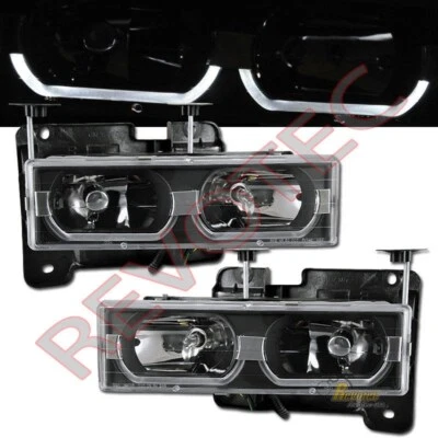 88-99 GMC Chevy Suburban Tahoe CK C10 Yukon i8 Style Black Headlights RH + LH - Imagem 1 de 3